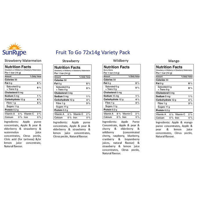 SunRype Fruit to Go (72ct) 14g (0.49 oz.) Snacks, Variety Pack {Imported from Canada}